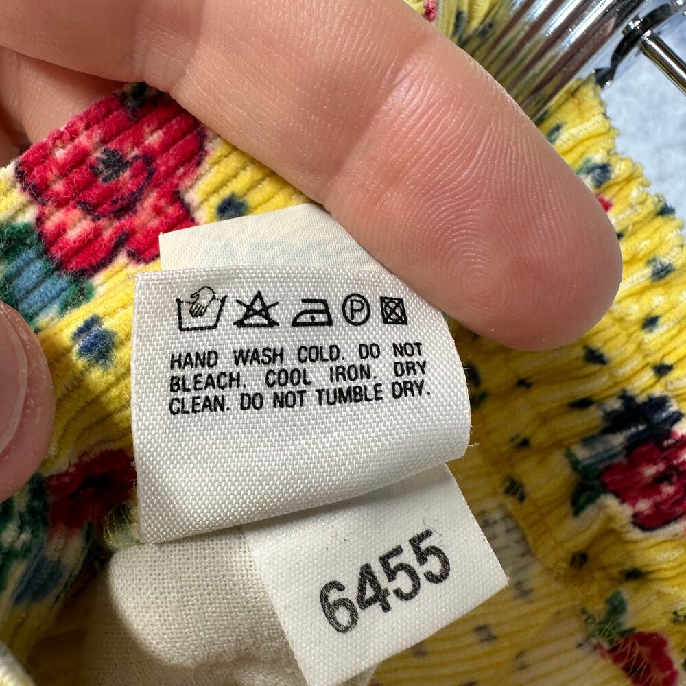 United Colors of Benetton Pants Girls Size 32 6 Yellow Floral Corduroy Side Zip - Picture 10 of 13